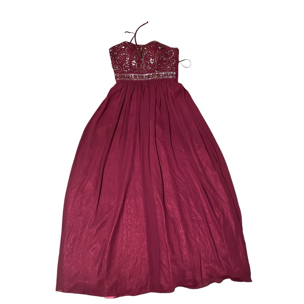 Bee Darlin Womens Teens Formal Dress Burgundy Beaded Halter Top Size 9/10